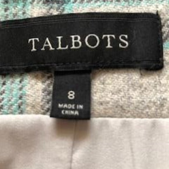 Talbots Teal/Grey/Cream Plaid A-line skirt, Size 8, Wool/Viscose blend - Picture 2 of 2